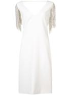 Badgley Mischka - Crystal Sleeve Dress - Women - Polyester/spandex/elastane/crystal - 6, White, Polyester/spandex/elastane/crystal