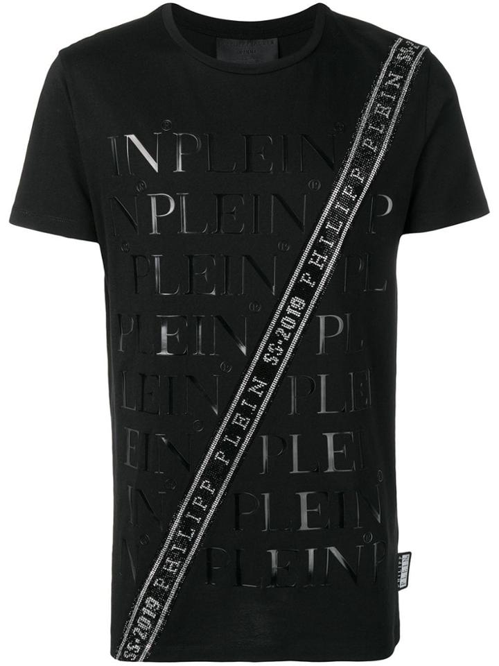 Philipp Plein Crystal Logo Embellished T-shirt - Black