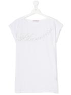 Miss Blumarine Embellished Logo Print T-shirt - White