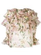 Dolce & Gabbana Ruffle Lily Print Blouse - Neutrals