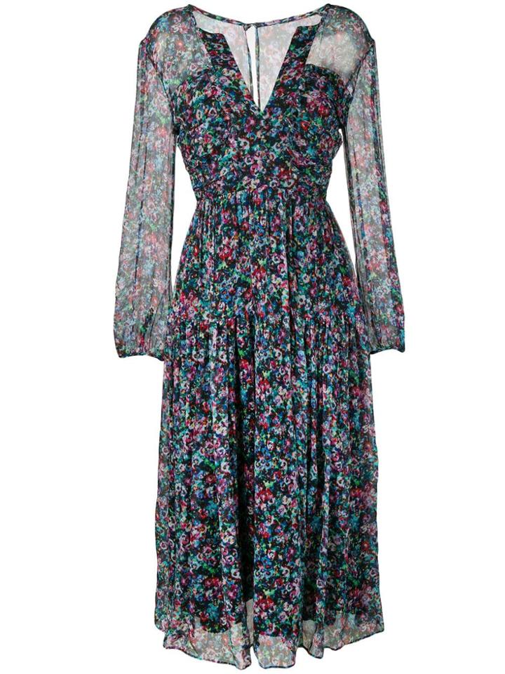 Saloni Watercolour Floral-print Dress - Black