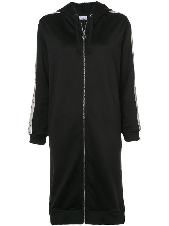 Red Valentino Zip Up Long Cardi Coat - Black