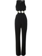 Halston Heritage Cut Out Jumpsuit With Gold Ring Waist Detail, Women's, Size: 4, Black, Polyester/spandex/elastane