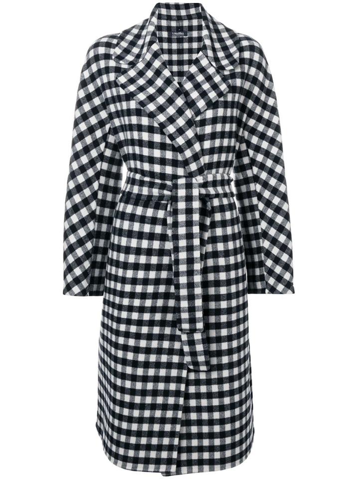 's Max Mara Checked Double Breated Coat - Blue