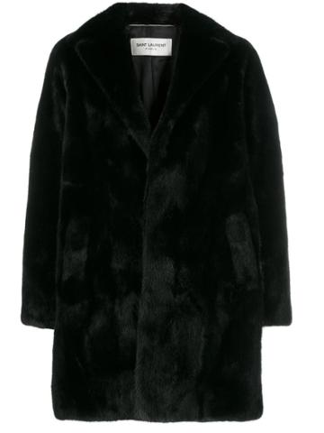 Saint Laurent Single Breasted Long Coat - Black