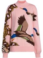 Burberry Duck Intarsia Cotton Cashmere Wool Sweater - Pink & Purple