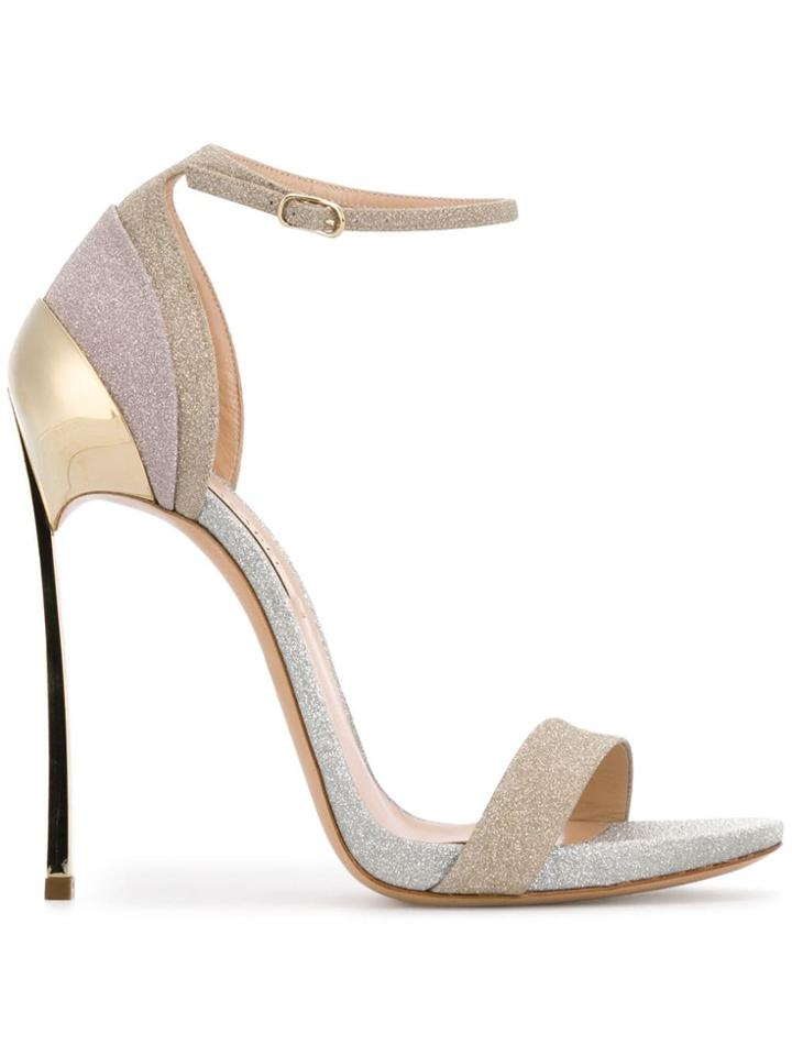 Casadei Open Toe Glitter Sandals - Gold