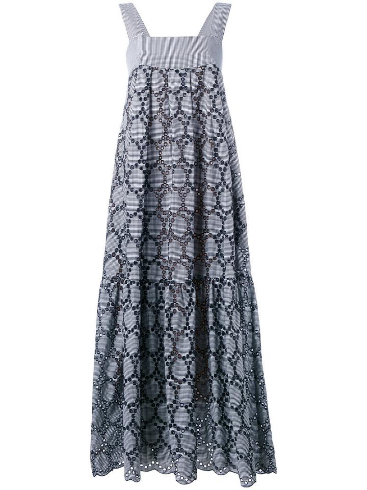 Eyelet Detail Checked Long Dress - Women - Cotton/polyester - 40, White, Cotton/polyester, Erika Cavallini