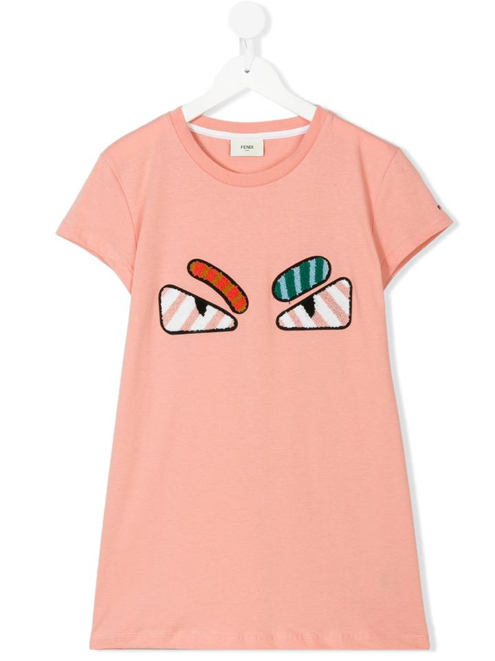 Fendi Kids - Angry Eyes Embroidered T-shirt - Kids - Cotton - 14 Yrs, Pink/purple