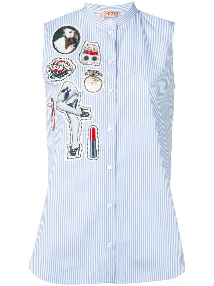 No21 Multi Patch Shirt, Women's, Size: 40, Blue, Cotton
