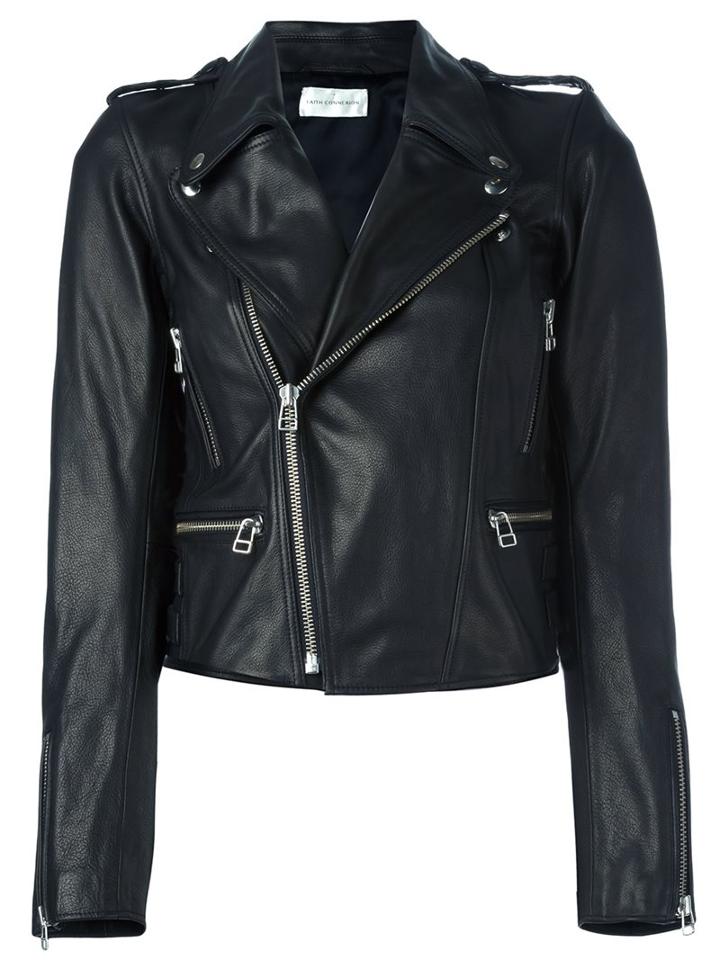 Faith Connexion Biker Jacket, Women's, Size: 40, Black, Calf Leather/acetate