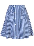 Derek Lam 10 Crosby Flared Striped Skirt With Ruching - Blue