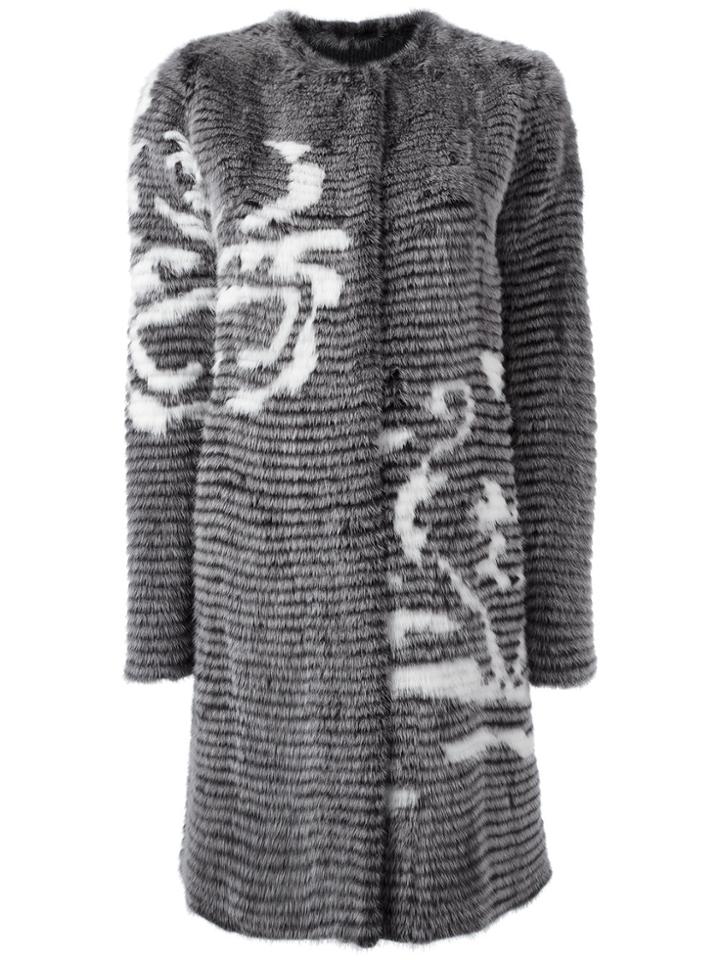 Liska Single Breasted Fur Coat - Grey