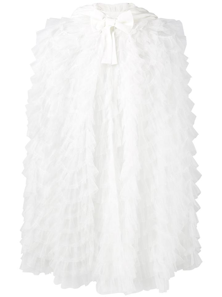 Alessandra Rich Frill Knee-length Hooded Cape - White