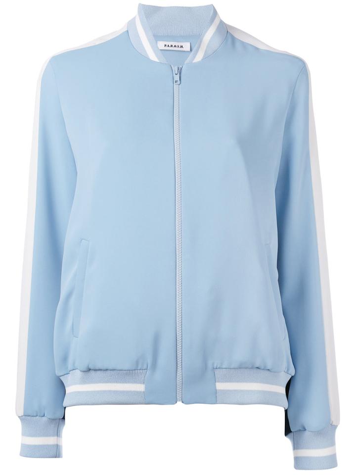 P.a.r.o.s.h. Striped Sleeve Varsity Bomber, Women's, Size: Medium, Blue, Polyester/viscose/polyamide