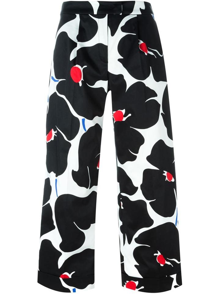 Boutique Moschino Floral Print Cropped Trousers, Women's, Size: 40, Black, Cotton/other Fibres