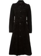 Saint Laurent Buttoned Long Coat, Women's, Size: 42, Black, Silk/calf Suede