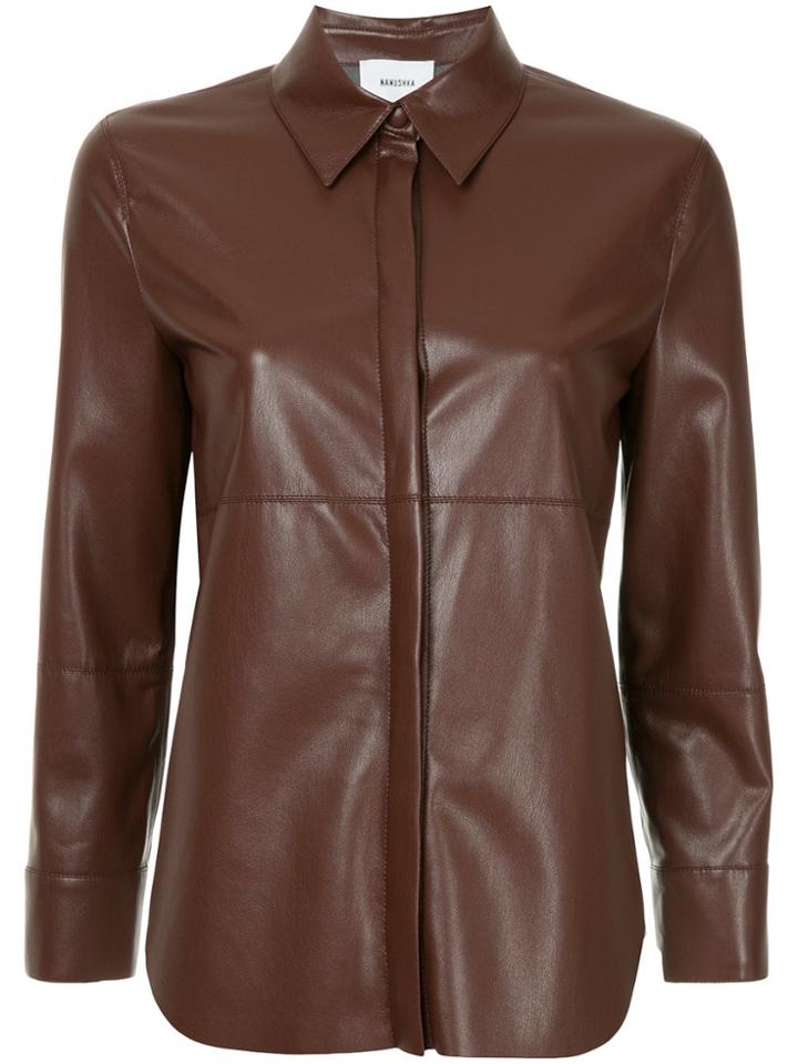 Nanushka Faux Leather Shirt - Brown