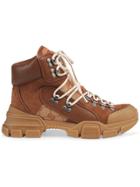 Gucci Leather And Original Gg Trekking Boots - Brown