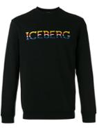 Iceberg Logo Patch Sweatshirt, Men's, Size: Medium, Black, Cotton/polyester/polyamide
