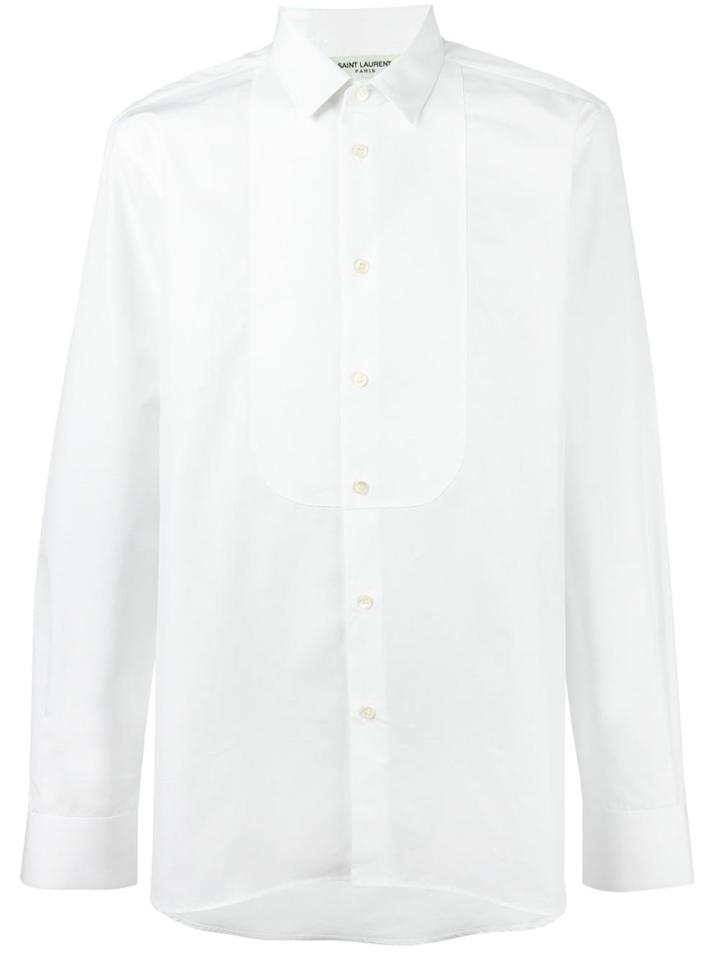 Saint Laurent Piqué Plastron Yves Collar Tuxedo Shirt - White