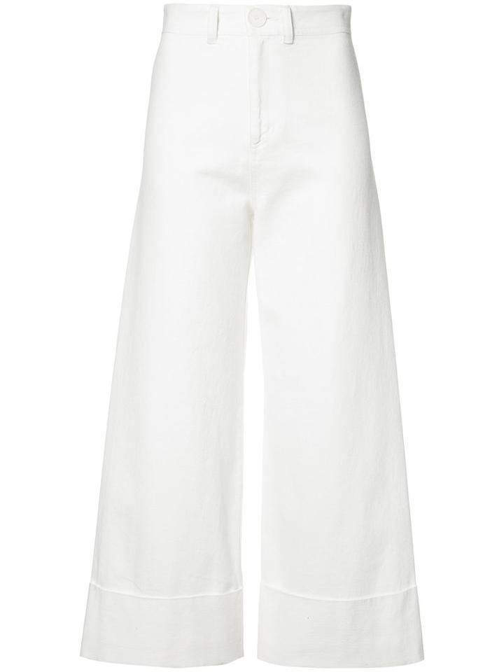 Sea Cuffed Flare Trousers, Women's, Size: 2, White, Cotton