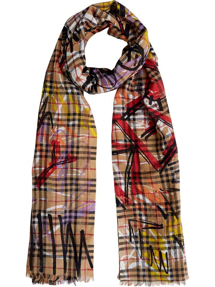 Burberry Graffiti Vintage Check Scarf - Yellow & Orange