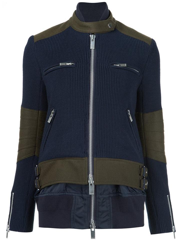 Sacai Knitted Military Jacket, Women's, Size: 4, Blue, Cotton/nylon/polyester/wool