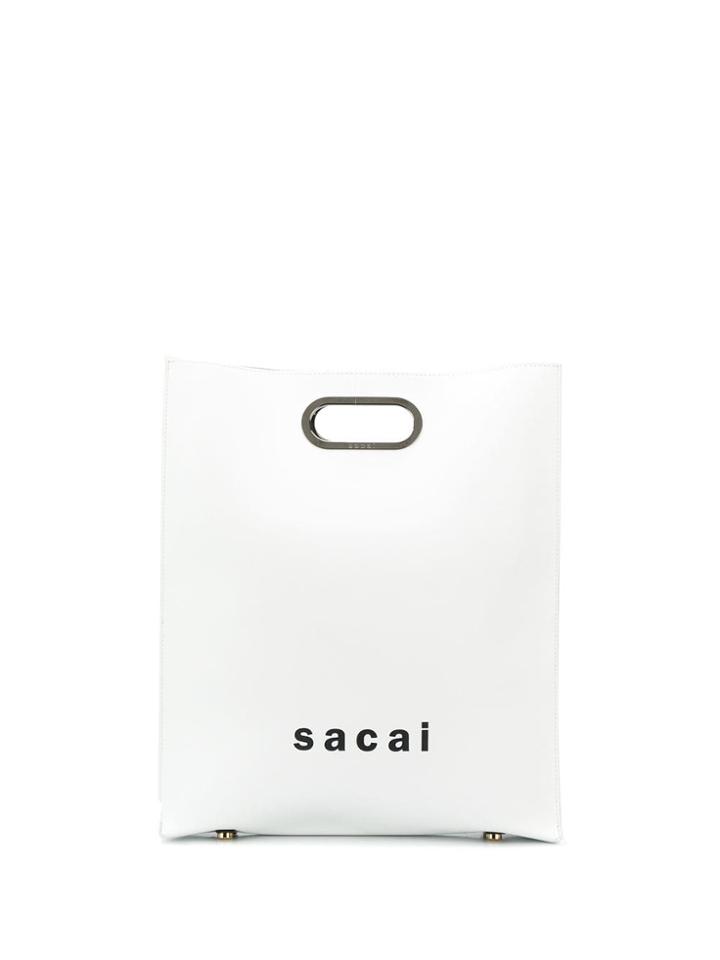 Sacai Logo Print Shopper Bag - White