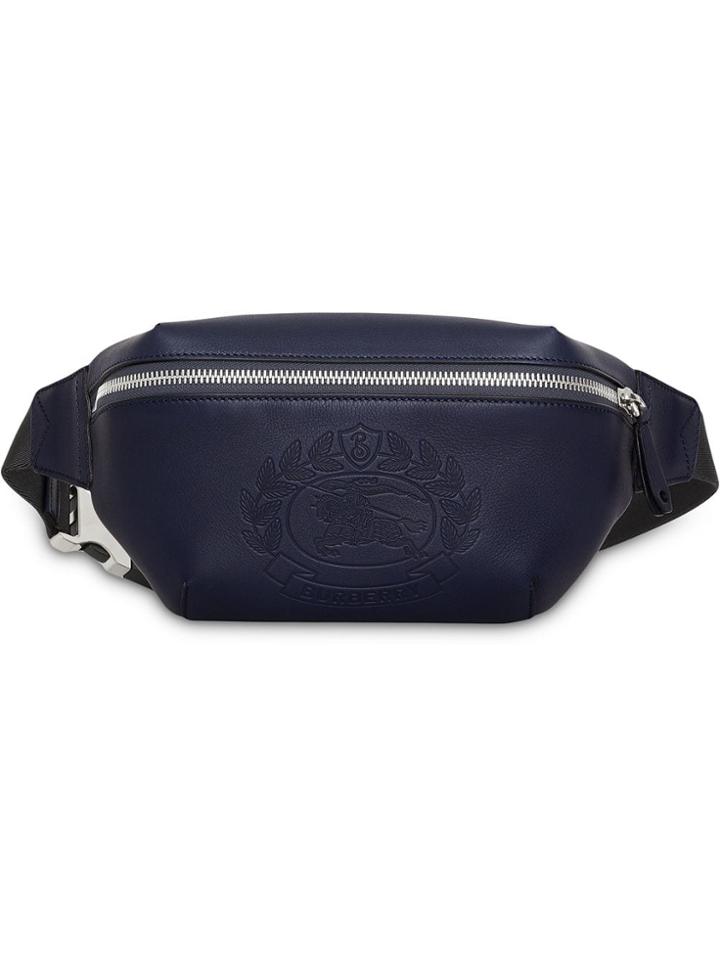 Burberry Medium Embossed Crest Leather Bum Bag - Blue