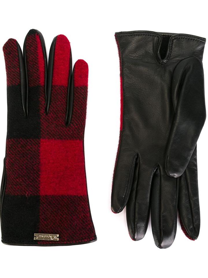 Dsquared2 Checked Gloves, Women's, Size: 6.5, Black, Lamb Skin/cashmere/wool