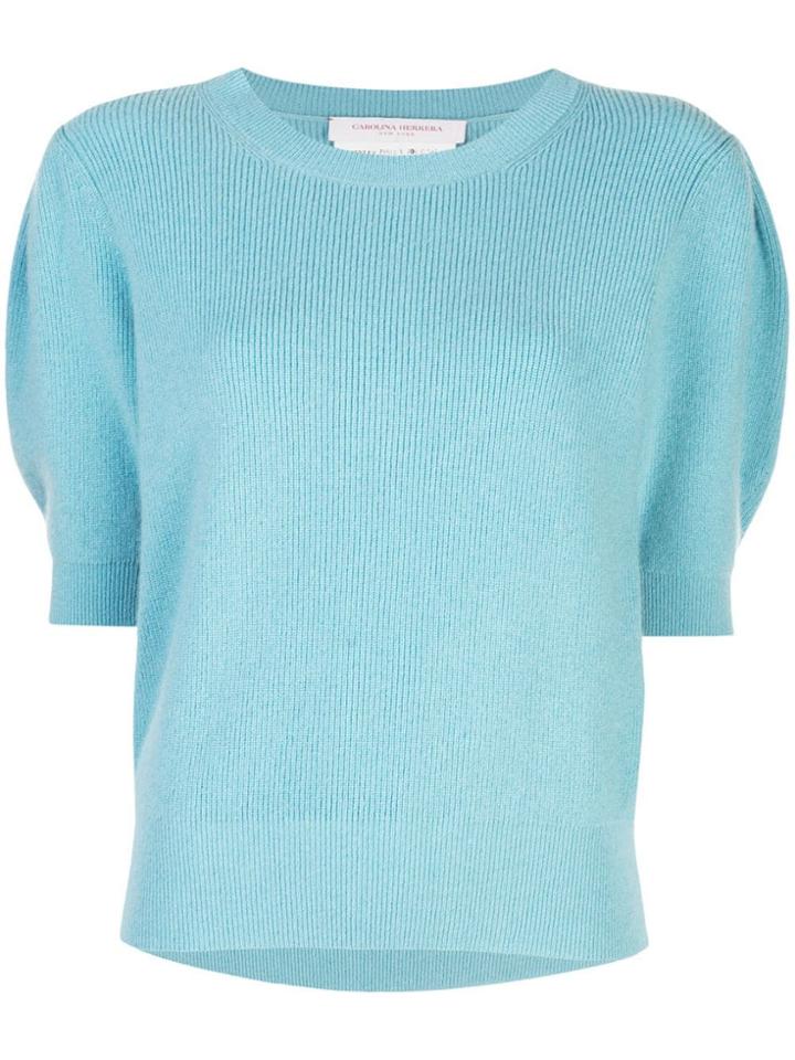 Carolina Herrera Puff-sleeve Knitted Top - Blue