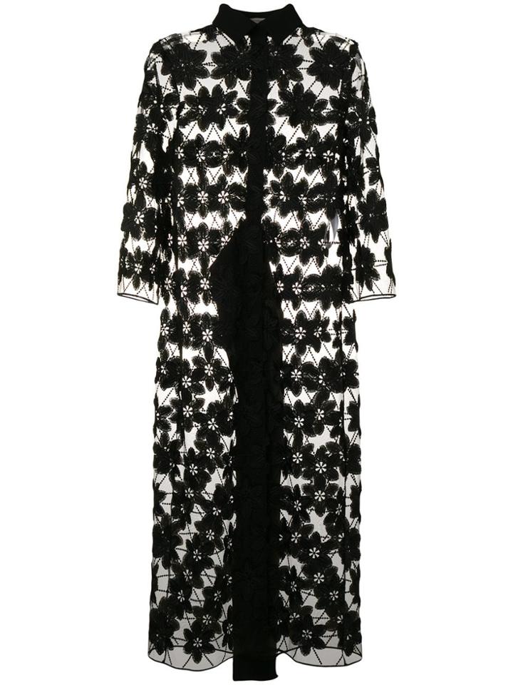 D.exterior Floral Embroidered Sheer Coat - Black