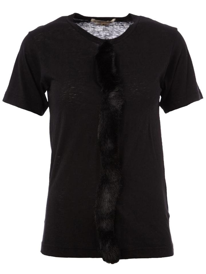 Comme Des Garçons Fur Detail T-shirt, Women's, Size: Medium, Black, Cotton/acrylic/nylon