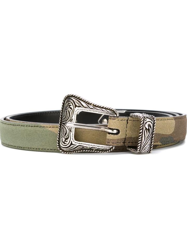 Saint Laurent Western Buckle Belt, Men's, Size: 105, Green, Calf Leather/metal Other