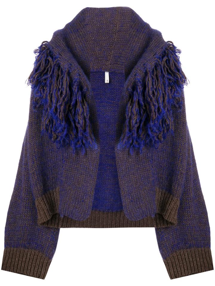 Boboutic Fringed Collar Cardigan - Blue