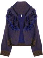 Boboutic Fringed Collar Cardigan - Blue