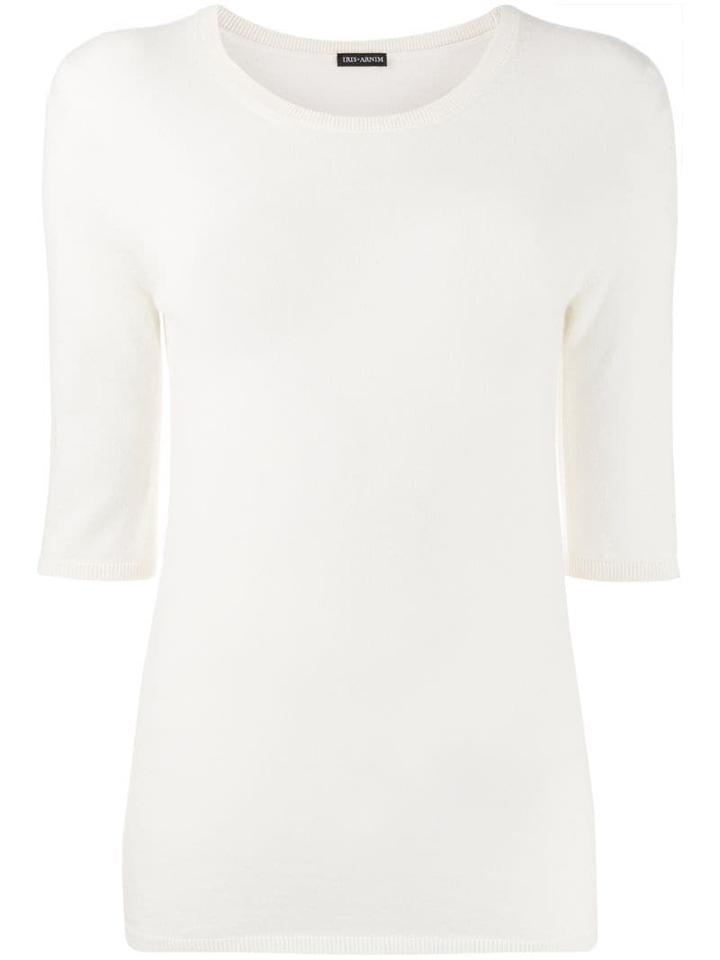 Iris Von Arnim 3/4 Sleeve Knitted Top - White