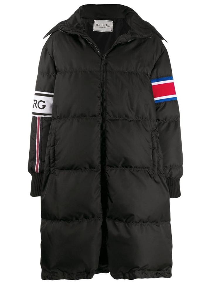 Iceberg Logo Strip Padded Coat - Black
