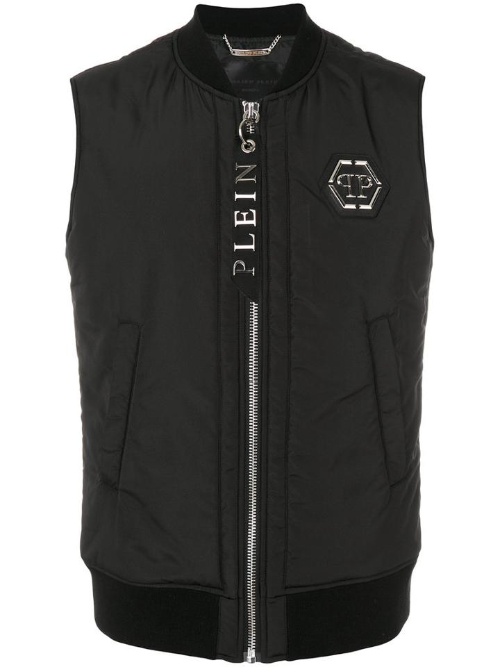 Philipp Plein - Moai Bomber Gilet - Men - Cotton/polyester/spandex/elastane - L, Black, Cotton/polyester/spandex/elastane