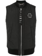 Philipp Plein - Moai Bomber Gilet - Men - Cotton/polyester/spandex/elastane - L, Black, Cotton/polyester/spandex/elastane