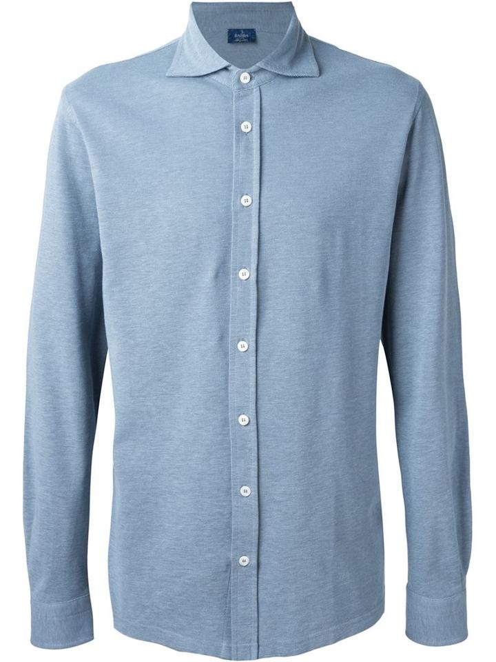 Barba Piquet Shirt, Men's, Size: 48, Blue, Cotton