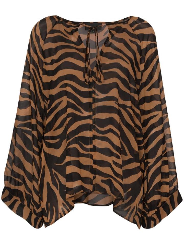 Nili Lotan Acadia Tiger Print Blouse - Black