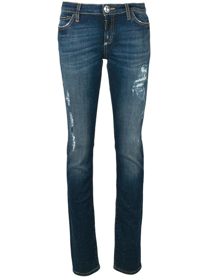 Philipp Plein Low Rise Ripped Skinny Jeans - Blue