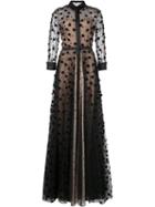 Dotted Trench Gown, Women's, Size: 14, Black, Viscose/polyamide-8, Carolina Herrera