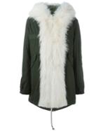 Raccoon Fur Trim Parka, Women's, Size: Xxs, Green, Cotton/polyester/racoon Fur, Mr & Mrs Italy