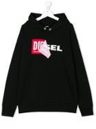 Diesel Kids Teen Logo Label Hoodie - Black