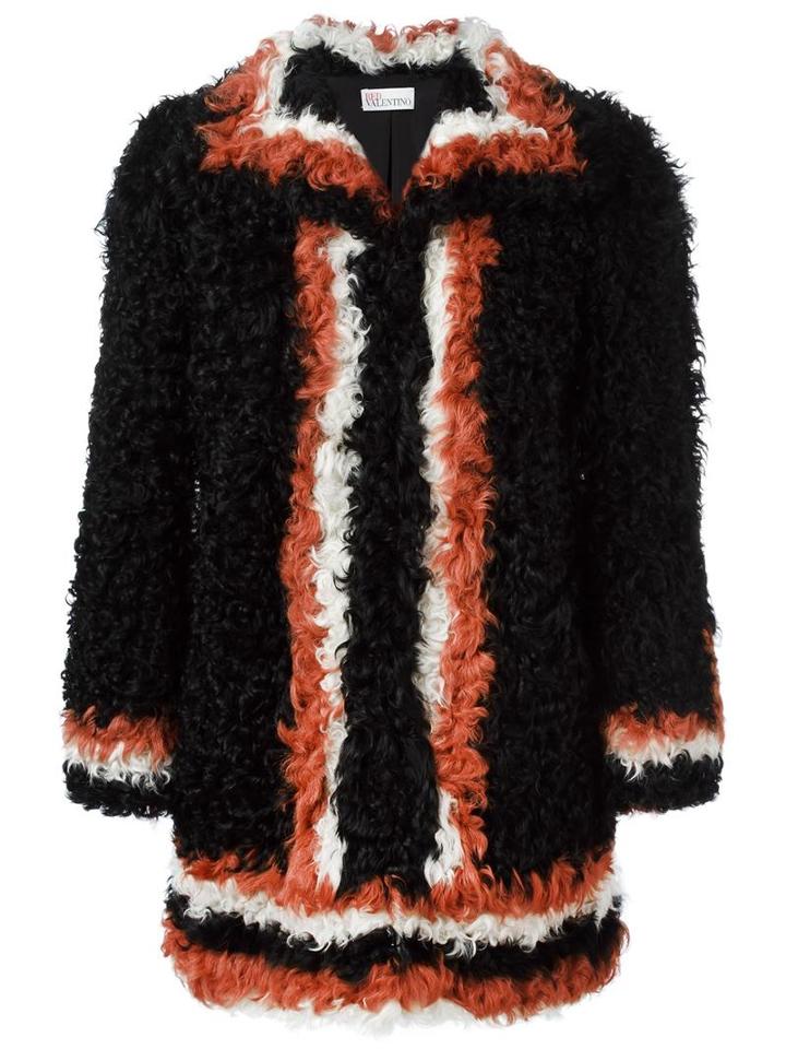 Red Valentino Contrasting Detail Coat, Women's, Size: 42, Black, Lamb Fur/polyester