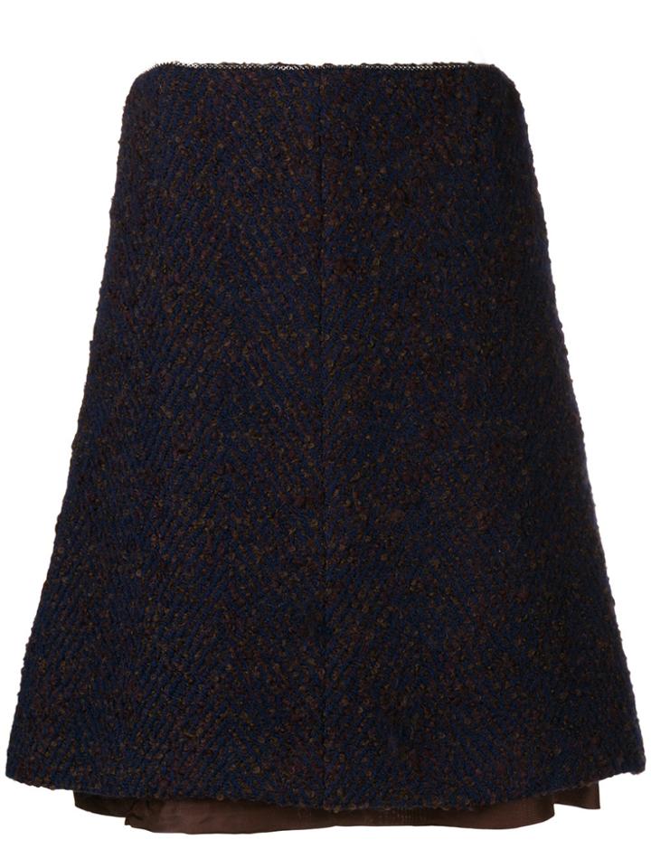 Chanel Vintage Layered Chevron-tweed Skirt - Blue