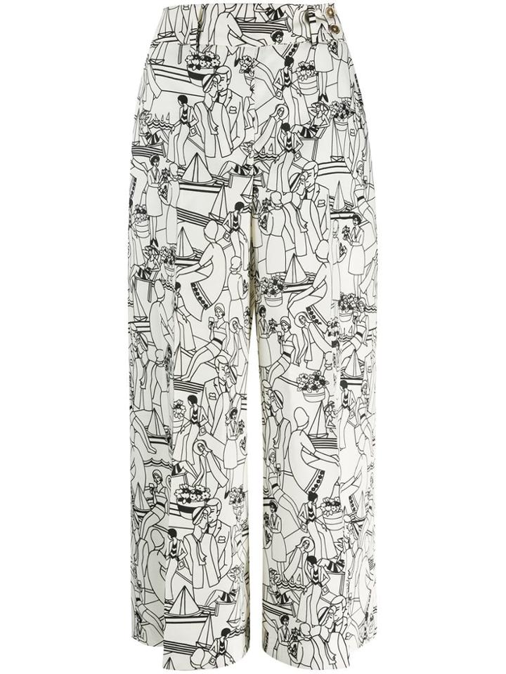 Pt01 Printed Cropped Trousers - White